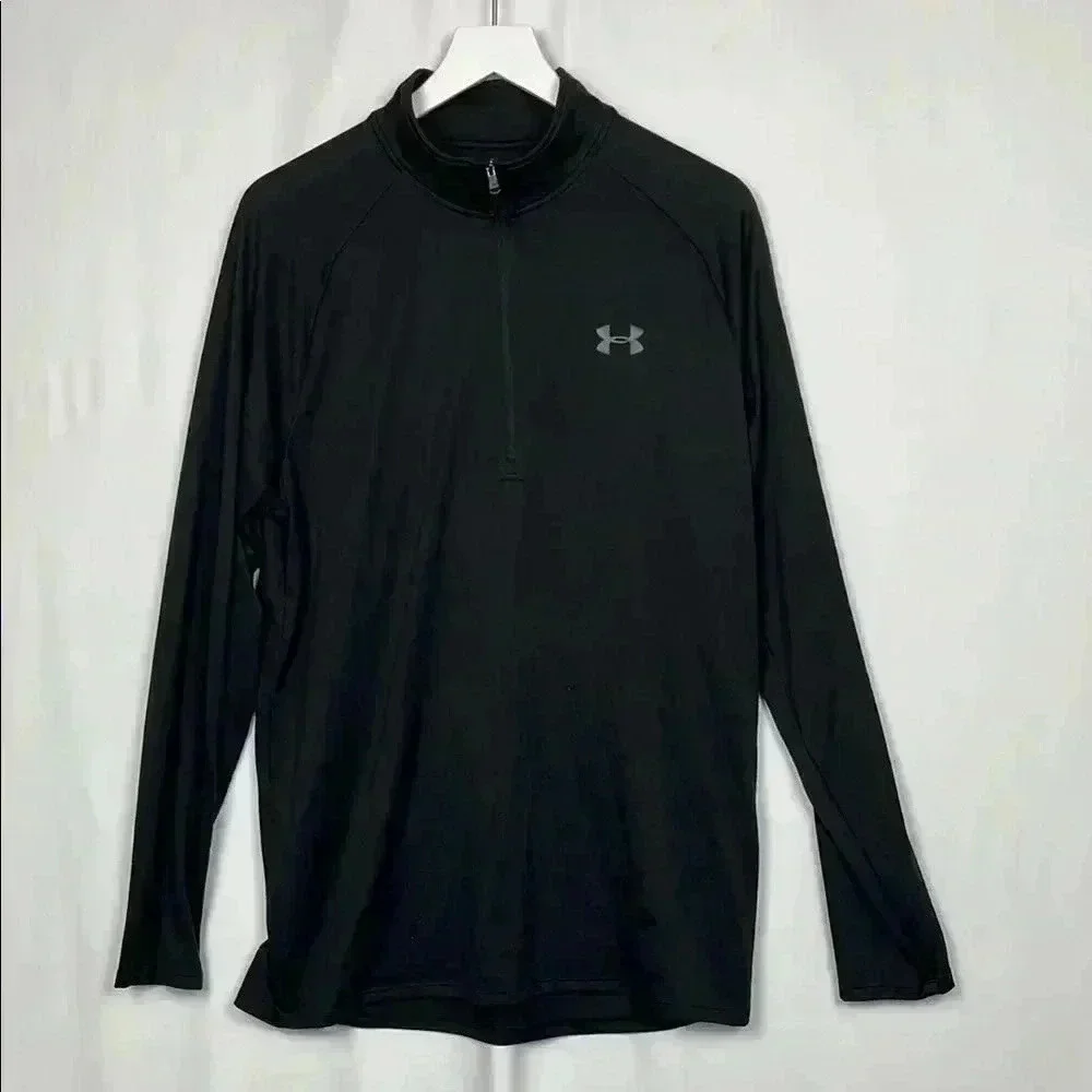 Under Armor Mens Lightweight Jacket Black L Tall 1/4 Zip Turtleneck Stretch EUC